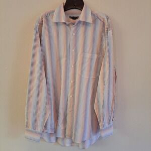 Johnston & Murphy Mens Multi Color Striped 100% Cotton Button Down Shirt Large